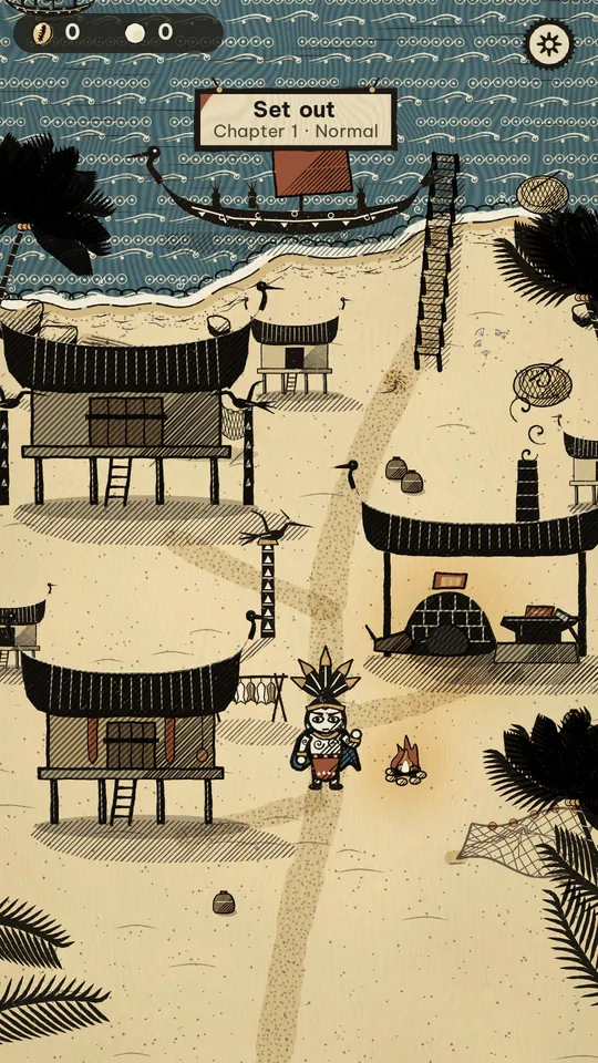 The seaside village with stilt houses and a landing